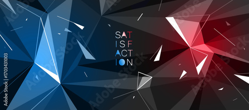 Dark low poly vector abstract background with color spotlights, black polygonal abstraction with decay motion of flying particles, 3D dynamic art.