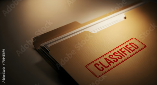 A close-up shot of a manila folder with a red 'CLASSIFIED' stamp on it, suggesting secrecy and sensitive information.