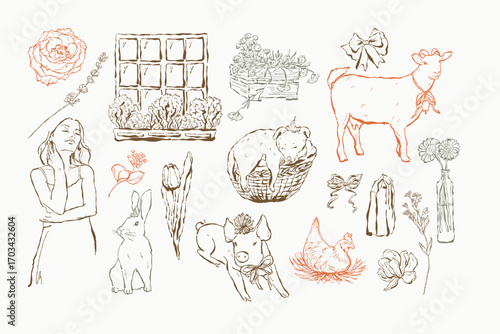 Cottagecore themed set Farm Animals Collection
