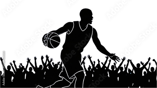 Basketball and Basketball Player Vector Silhouette Illustration Set AI EPS PNG