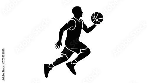 Basketball and Basketball Player Vector Silhouette Illustration Set AI EPS PNG