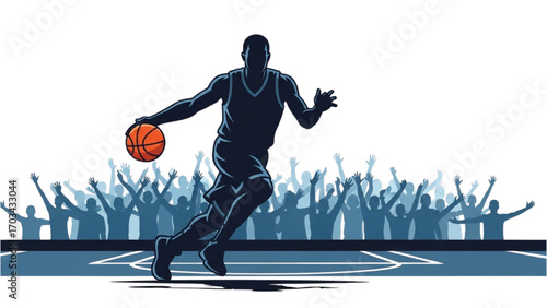 Basketball and Basketball Player Vector Silhouette Illustration Set AI EPS PNG