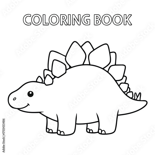 Cute smiling stegosaurus dinosaur outline drawing for kids coloring book with large plates on its back