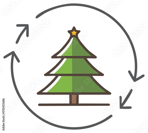 Christmas tree seasonal cycle and recycling arrows icon