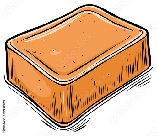 Hand-Drawn Illustration of Soap Bar in Orange and Black for Hygiene Products