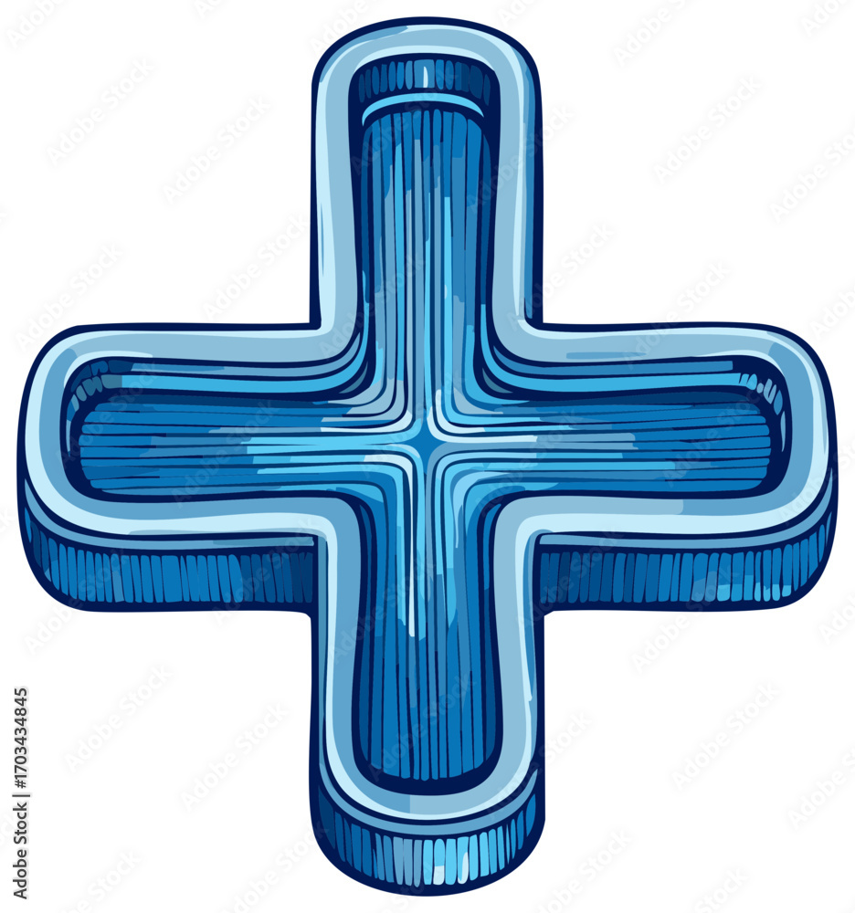 Obraz premium Blue Plus Sign with 3D Effect and Stylized Lines