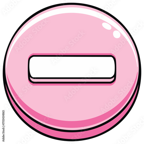 Glossy pink button with minus sign icon for subtraction or removal