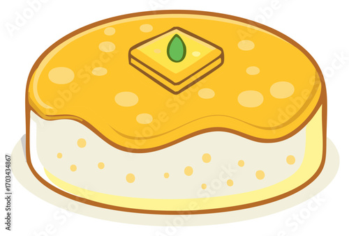Cartoon illustration of cake with frosting and butter, food design
