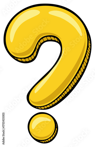 Yellow glossy cartoon style question mark symbol representing doubt or inquiry