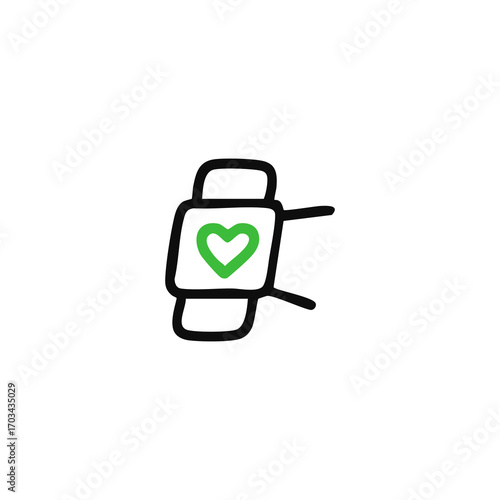 Simple line drawing of a wristband with a green heart