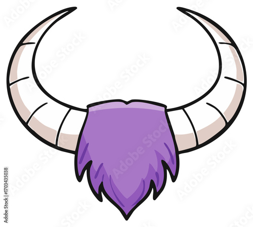 Cartoon animal horns and purple beard accessory element for fantasy creature design