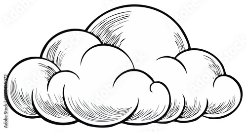 Hand drawn puffy cloud sketch design element with textured shading