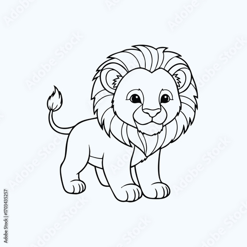 Cute cartoon lion illustration with a large mane and friendly expression standing on all four legs