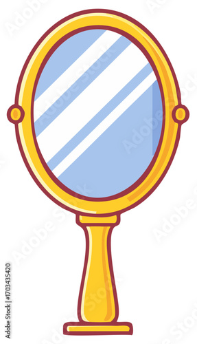 Elegant Oval Handheld Mirror with Ornate Gold Frame and Reflective Surface