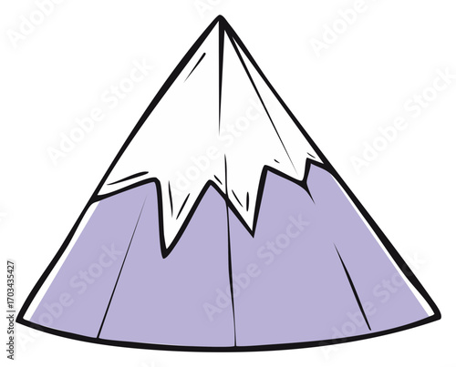 Stylized Mountain with Snow Cap Drawn in Simple Outline