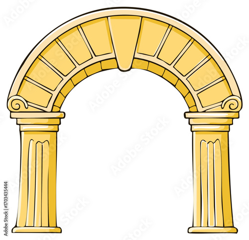 Classic Roman Archway with Ionic Columns and Keystone Detail