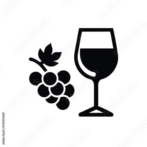 Black silhouette of wine glass and grapes