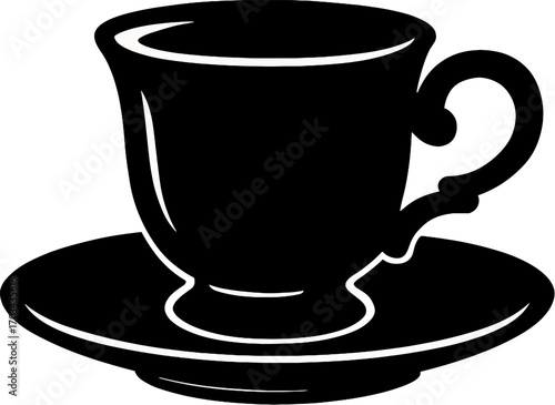 Classic Teacup with Saucer - Elegant Coffee and Tea Cup Silhouette Icon