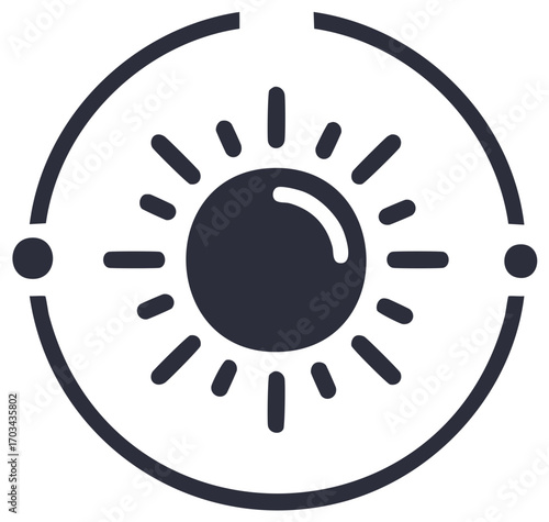 Abstract Sun Symbol Graphic with Rays within Rounded Orbit for Technology and Creative Concepts