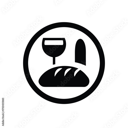 Graphic Silhouette Icon of Bread and Wine Pairing