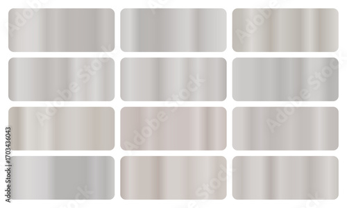 Silver gradient, A set of metallic glossy gradients, The texture of a smooth metal surface. A collection of platinum metallic gradients, shiny gradients, silver pack, Vector illustration, vector 10eps
