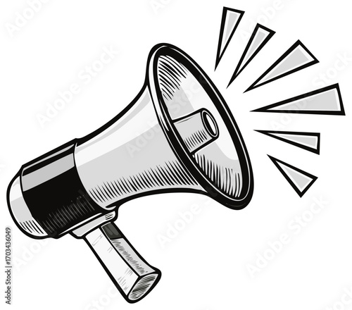 Loudspeaker Announcement Drawing with Sound Waves Graphic Illustration