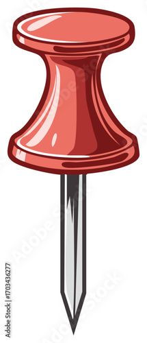 Red Push Pin Illustration: Bulletin Board Fastener with Sharp Silver Point for Graphics and Design Projects