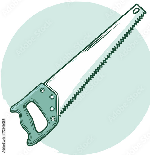 Hand Saw Illustration on a Teal Background