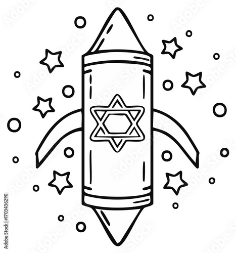 Jewish Mezuzah scroll container with Star of David and stars outline illustration
