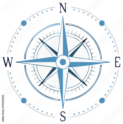 Illustration of a classic compass with direction indicators pointing to cardinal directions