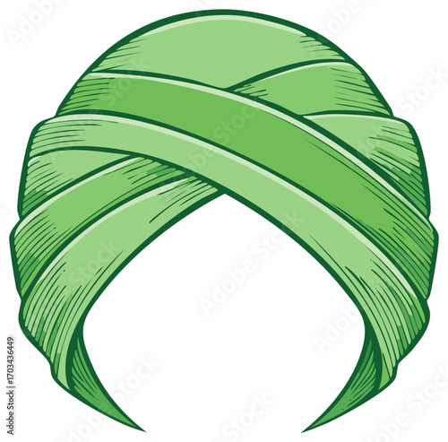 Stylized Green Turban Headwrap Illustration Symbolizing Traditional Cultural Attire and Identity