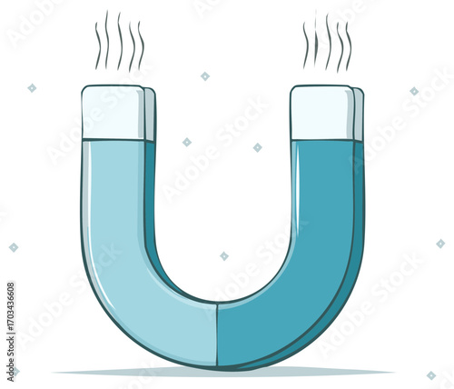 Cartoon horseshoe magnet emitting steam, stylized drawing