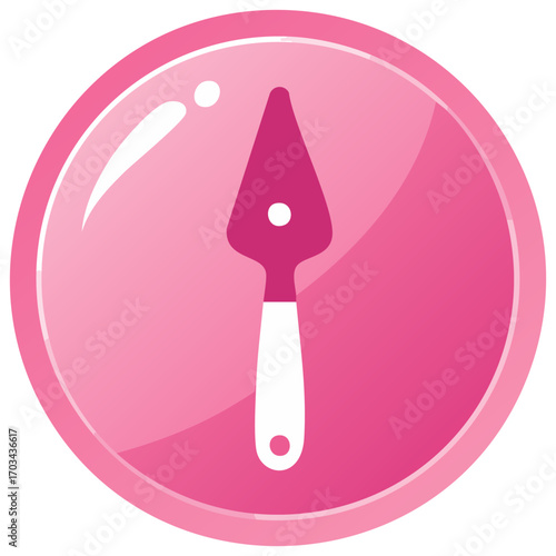 Pink Serving Trowel Isolated in Cute Button, Culinary Illustration, Cooking Tools