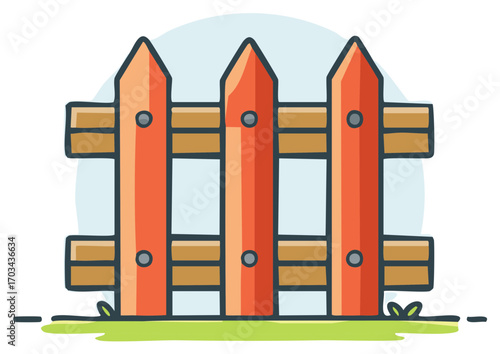 Orange wooden picket fence cartoon vector illustration for garden or backyard concept
