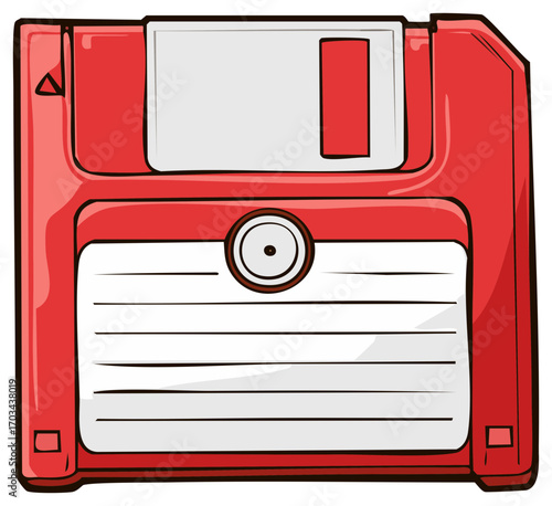 Red Floppy Disk, Retro Storage Device, Vector Illustration, Data Backup