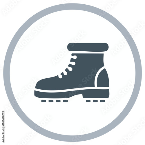 Stylized Illustration of a Lace Up Work Boot inside a Circle Shape Symbol