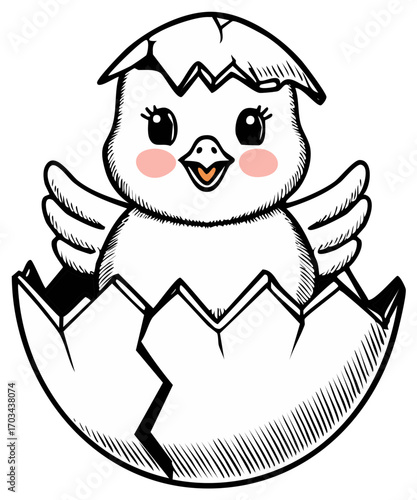 Cute Chick Hatching from Cracked Eggshell Illustration for Easter Holiday