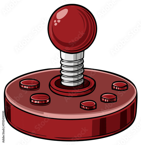 Vector illustration of a classic red arcade video game joystick with buttons