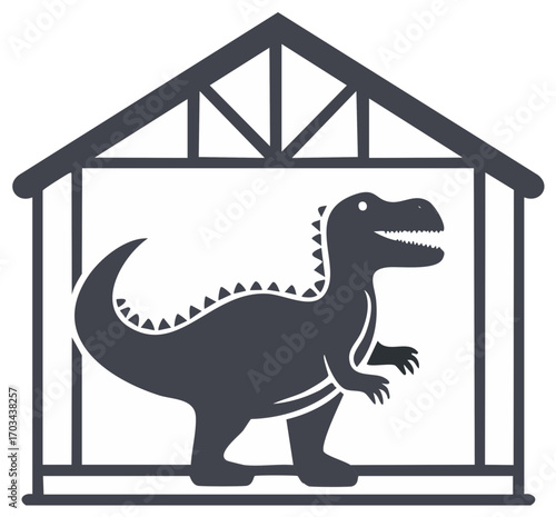 Dinosaur Icon in Building Frame Silhouette Tyrannosaurus Rex Animal Graphic
