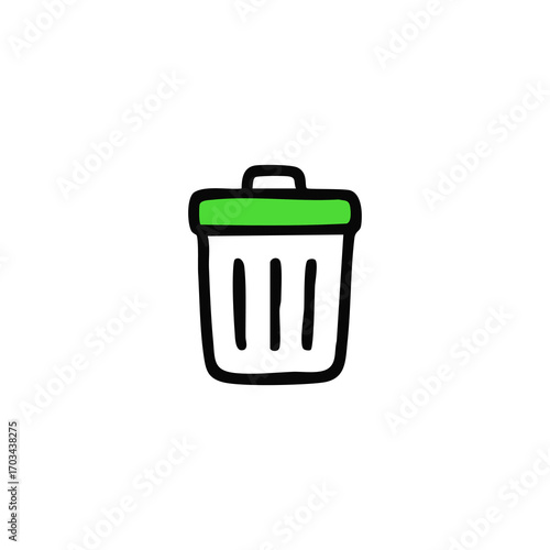 Simple black outline of a trash can with a green lid