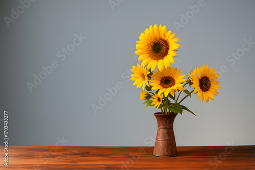 Wallpaper Mural Sunflowers in a Vase on a Wooden Table Bright Floral Arrangement for Home Decor, Nature, and Cheerful Interior Display Torontodigital.ca