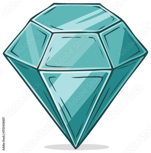 Illustrated cartoon diamond with blue green facets and outline