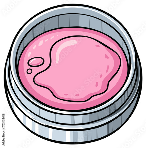 Cartoon pink creamy substance in metal tin