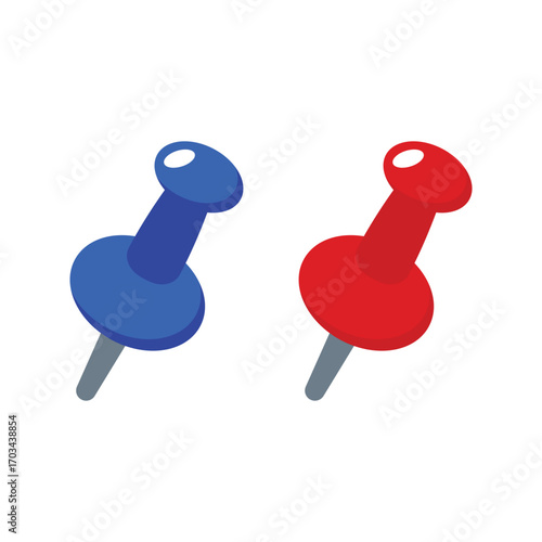 Colorful push pins flat vector isolated on white background. Thumbtack