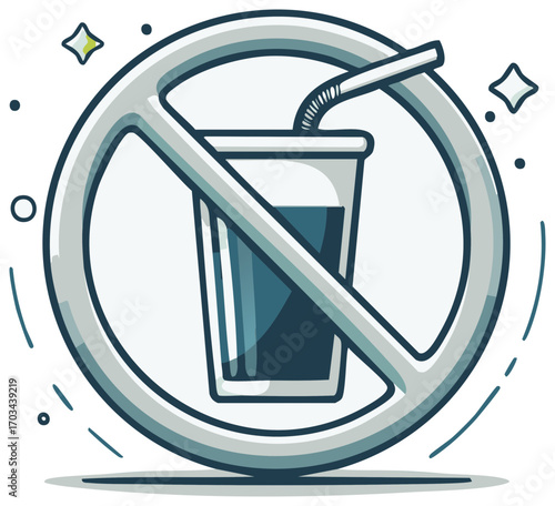 No Drinks Symbol: Illustration of a Beverage Cup Crossed Out with a Prohibition Sign