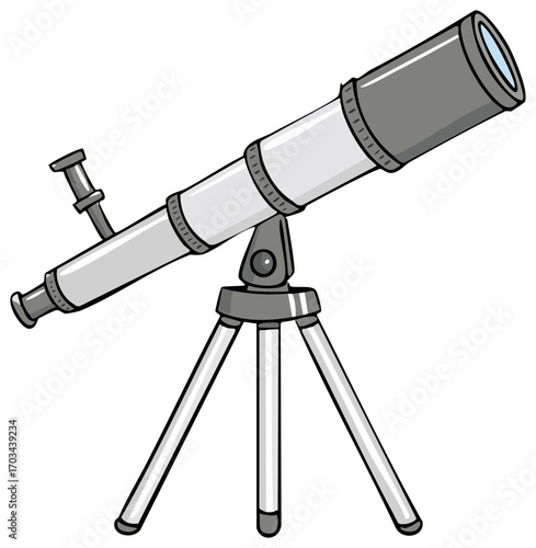 Illustration of a telescope on a tripod, ideal for observing the sky, educational concept.