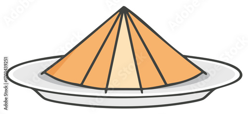 Cartoon Cone Shaped Pastry or Food Item on a Plate Simple Flat Design Illustration