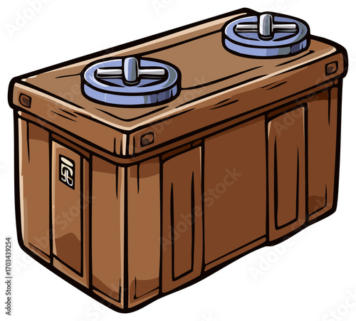 Cartoonish Brown Battery Illustration with Cell Caps for Cars and Trucks