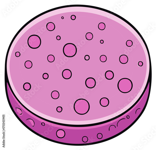 Stylized Pink Sponge Illustration with Circular Pattern Cartoonish Design