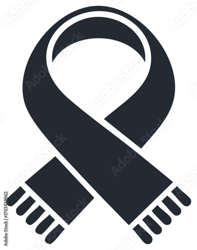 Dark grey knitted scarf icon representing winter warmth and cozy accessories